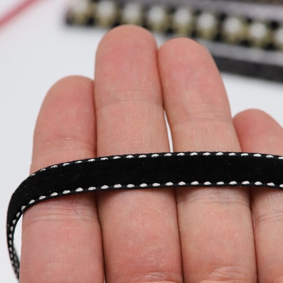 Black Velvet Choker Adjustable black with white design (#12) - Picture 4 of 8